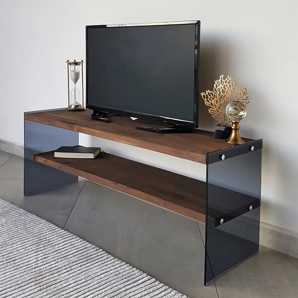 Meuble Télévision Industriel 120 cm pour Salon - Bois de Fer et Noyer