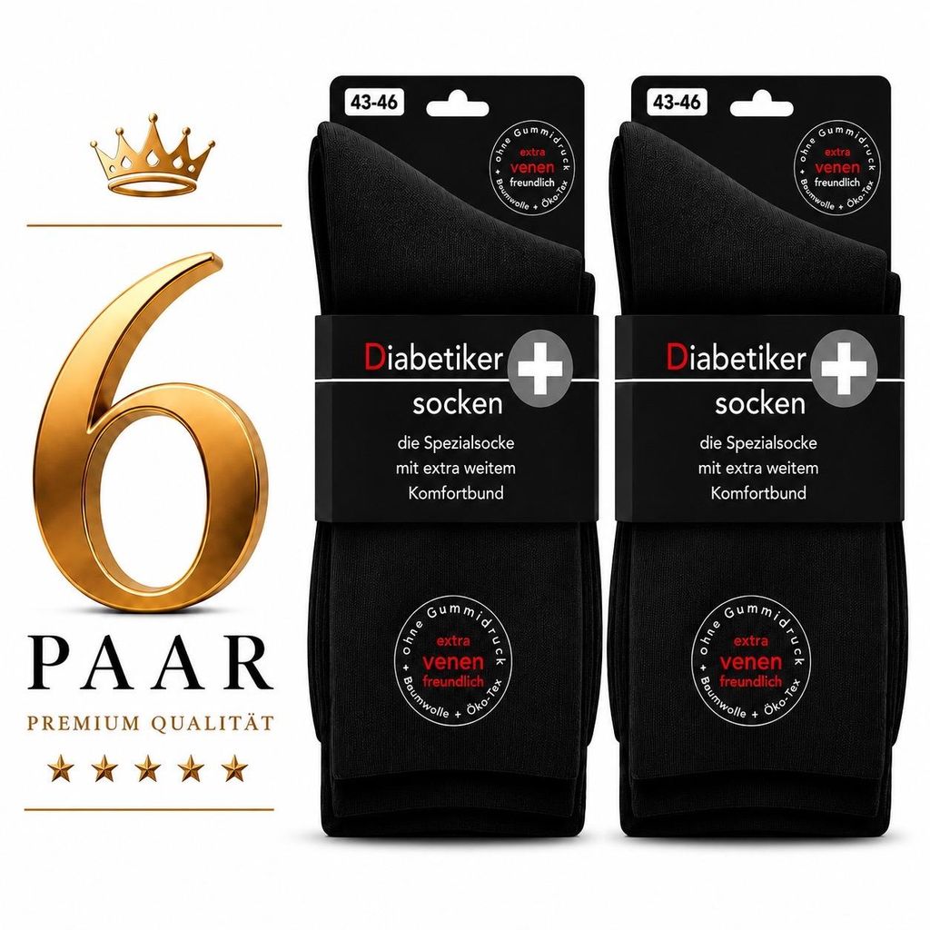 6 Paar Diabetiker Socken ohne Gummi 97% Baumwolle Damen Produktbild 