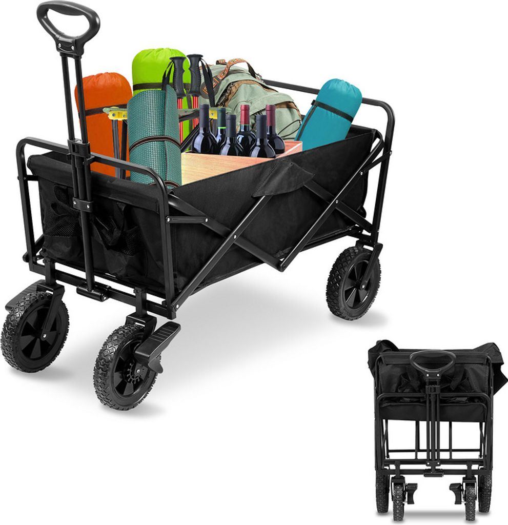 Jiubiaz Bollerwagen klappbar Schwarz - 100kg Belastung , 100 x 51 x 75cm - Teleskopdeichsel