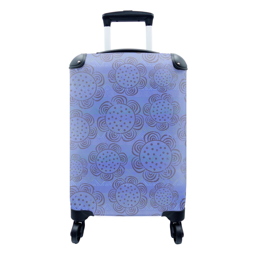 MuchoWow Koffer Handgepäck Trolley Rollkoffer Kleine Reisekoffer mit 4 Rollen - Blumen - Muster - Blau - Cabin Size < 55x40x23 cm & 55x40x20 cm ...
