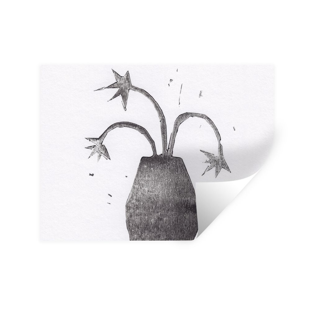 MuchoWow Wandtattoo Wandsticker Wandaufkleber Pflanze - Vase - Schwarz - Weiß - Blume 120x90 cm Selbstklebend und Repositionierbar - Aufkleber