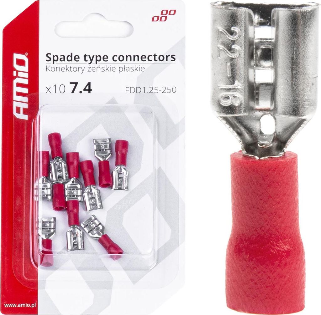 Isolierte Flachstecker Buchse 7,4mm 0,5-1,5mm² 10A 10 Stk. AMIO-03062
