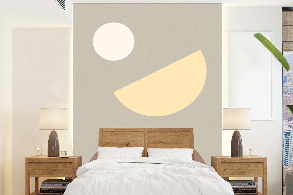 MuchoWow Fototapete für Wohnzimmer oder Schlafzimmer Wandtapete Vinyl Motivtapete Formen - Abstrakt - Kreis - Gelb - 175x240 cm - Schlafzimmerta...
