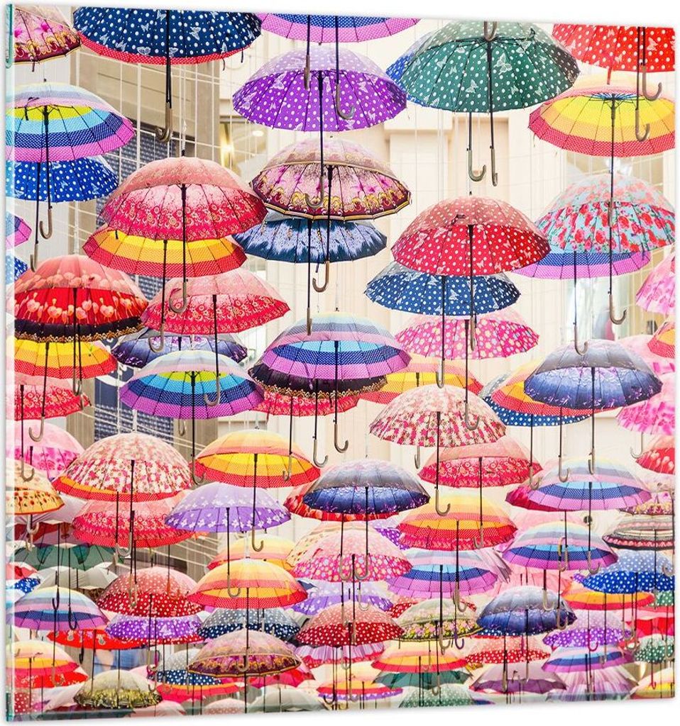 Bilder auf glas - Regenschirme City Dekoration Himmel - 30x30cm - Glasbilder - Wandbilder - Kunstdruck - Wanddekoration aus Glas - Glas Bilder - Wa...