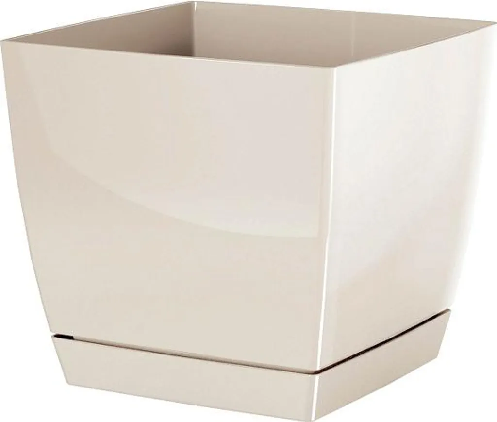 Pot de Fleurs Carré avec Soucoupe Coubi Square 21cm - Bac à Plantes Crème