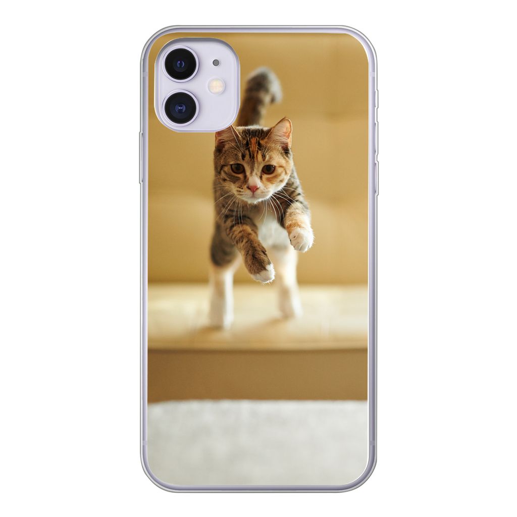 MuchoWow Handyhülle Schutzhülle Hülle für iPhone 11 Katze - Frühling - Stuhl Silikon Softcase Handy Hülle - Handytasche
