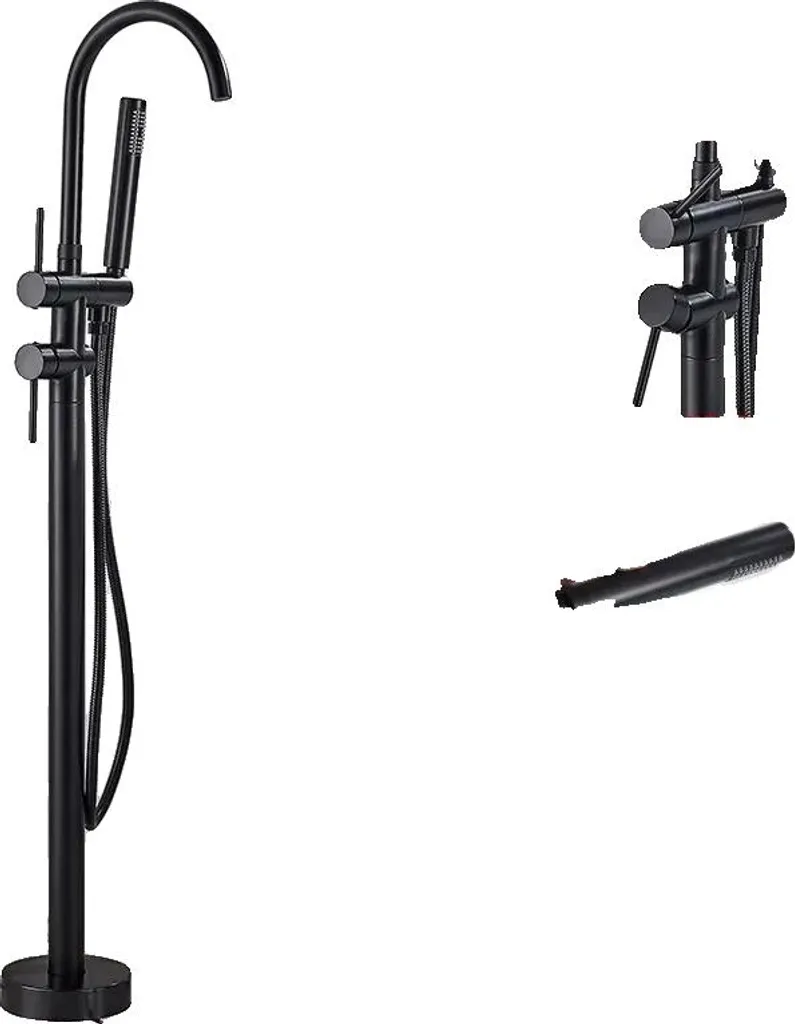 Robinet baignoire îlot noir durable : contrôle précis et pose au sol facile