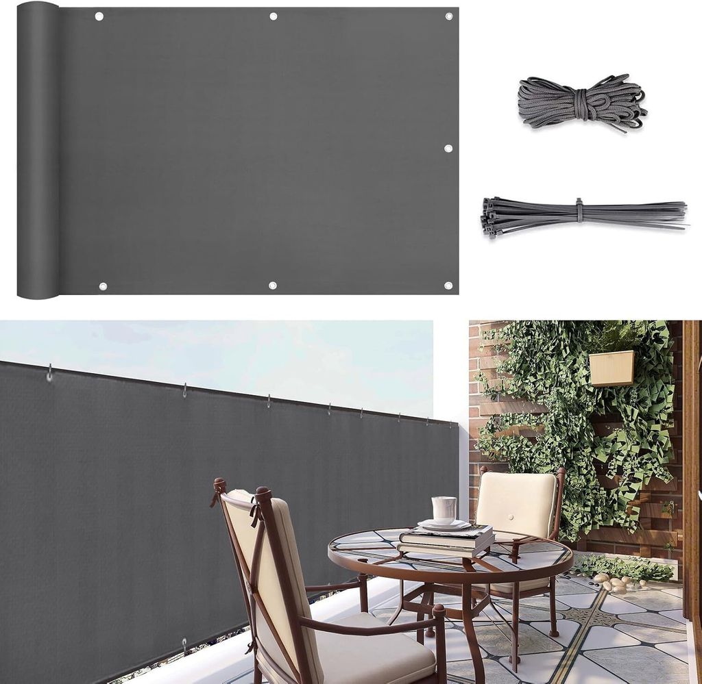 Sunula Balkon Sichtschutz PES Balkonverkleidung Blickdicht, Anthrazit, 90x300 cm