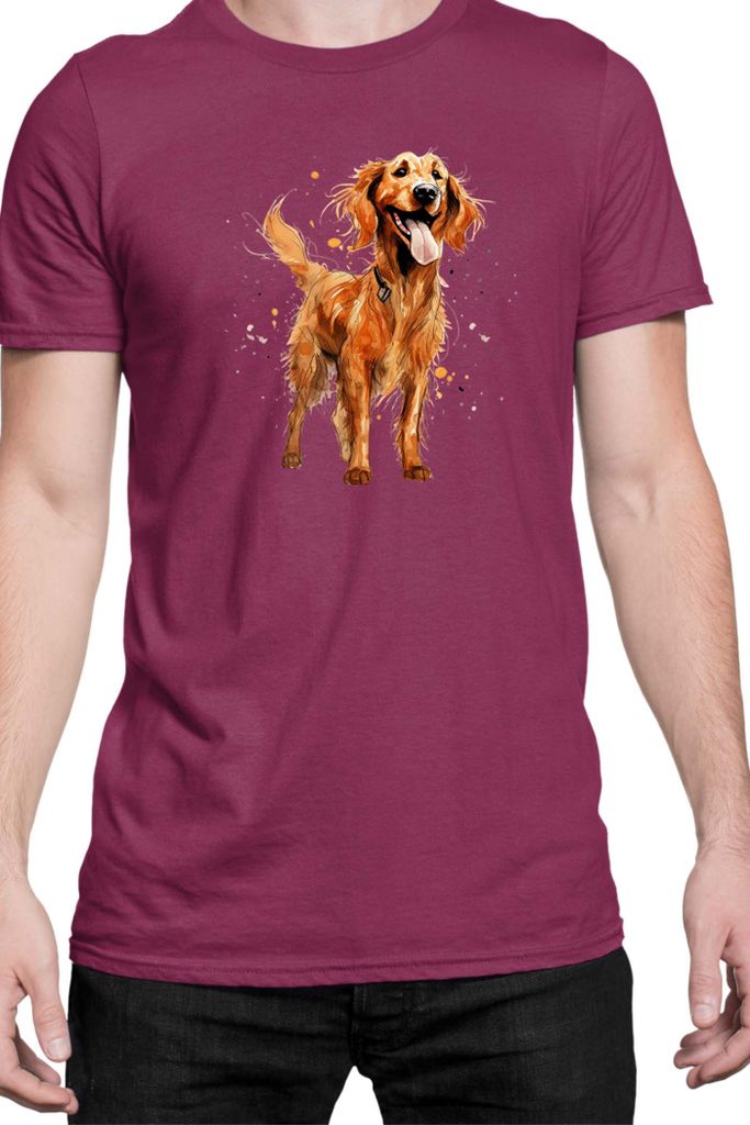 Herren T-Shirt Funny Dogs Breeds Irish Setter Dog Breed, Man L / Burgundy