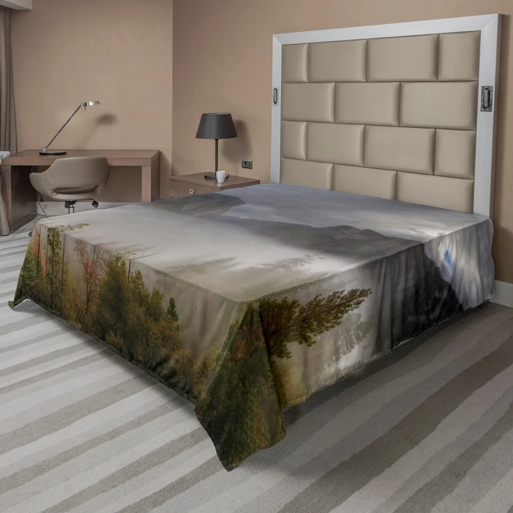 Drap plat Yosemite anti-plis grand format 260x228 cm gris et vert