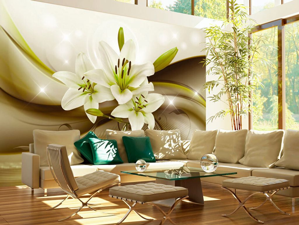 Vlies Fototapete Blumen Lilien 350x256 cm Tapeten Wandtapete XXL Blitz Abstrakt Braun Grün b-A-0250-a-d