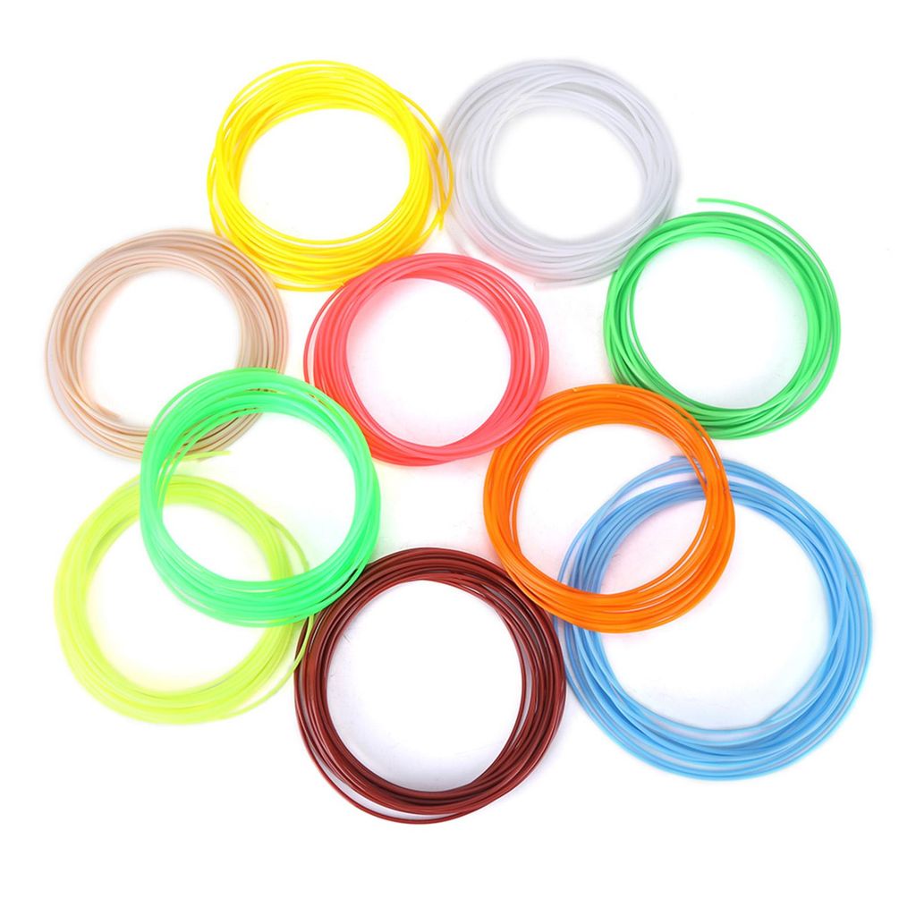 A collection of spools of filament for a 3D pen, arranged in a circular pattern on a white background.