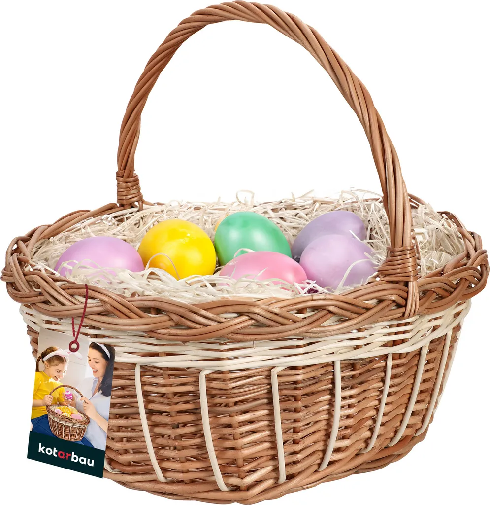 KOTARBAU Panier de Pâques en Osier Bicolore avec Anse - 32x27,5x31 cm