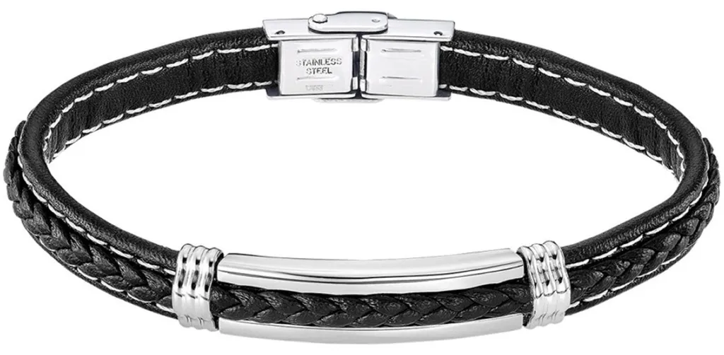 Bracelet Homme en Cuir Tressé Noir et Acier Lotus Style LS2405-2/1
