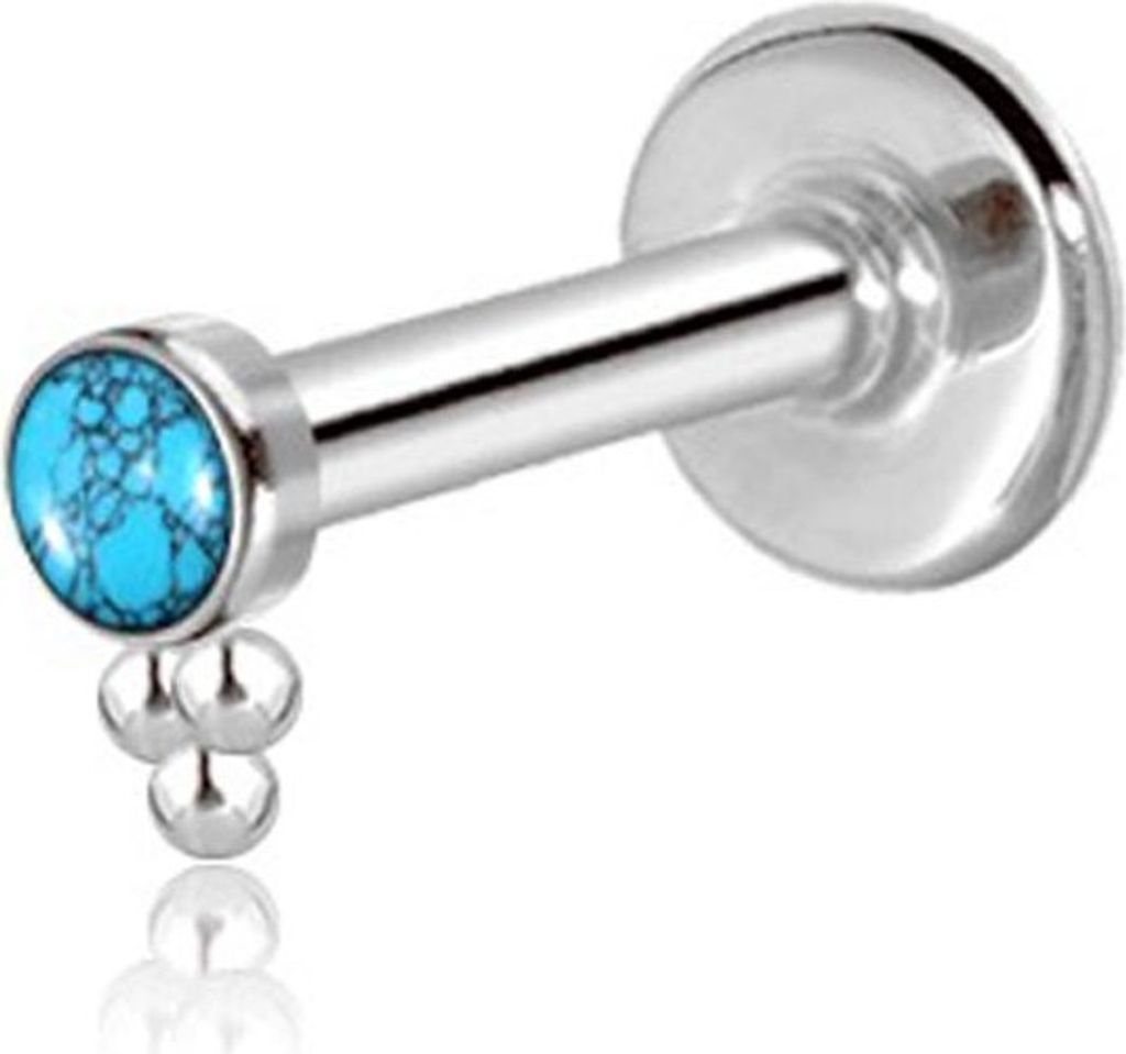 viva-adorno 1,2 x 8mmLabret Lippen Piercing Madonna Tragus Helix Ohr Piercing Stecker Z557, Silber / Türkis