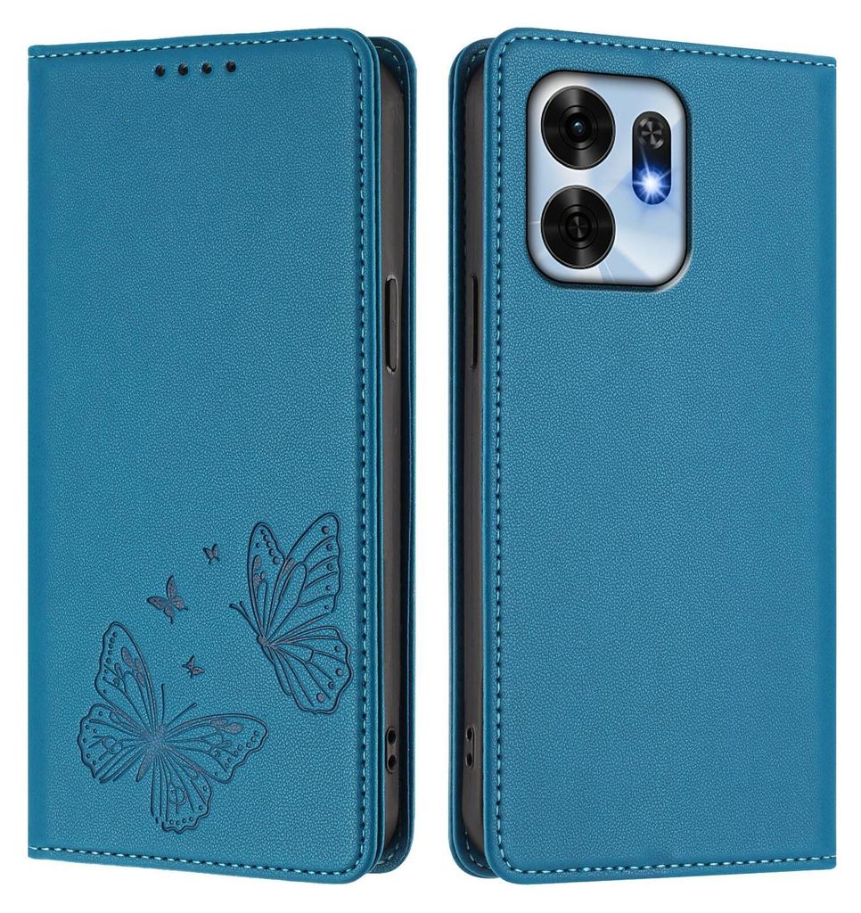 Lederhülle für Honor X6D, Schmetterling Prägung Leder Brieftasche Schutzhülle mit Ständer Blau