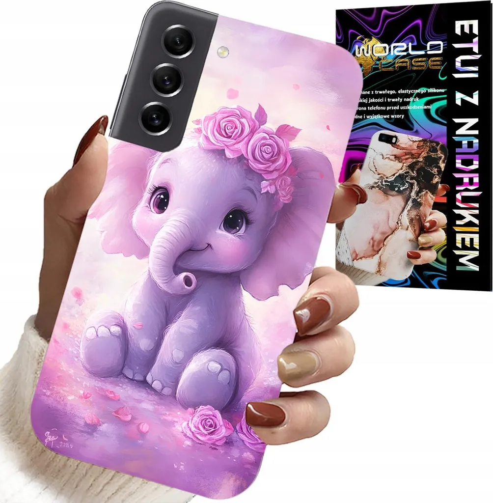 Custodia Per Samsung Galaxy S22 Plus - Simpatico Elefante Su Sfondo Rosa + Pellicola
