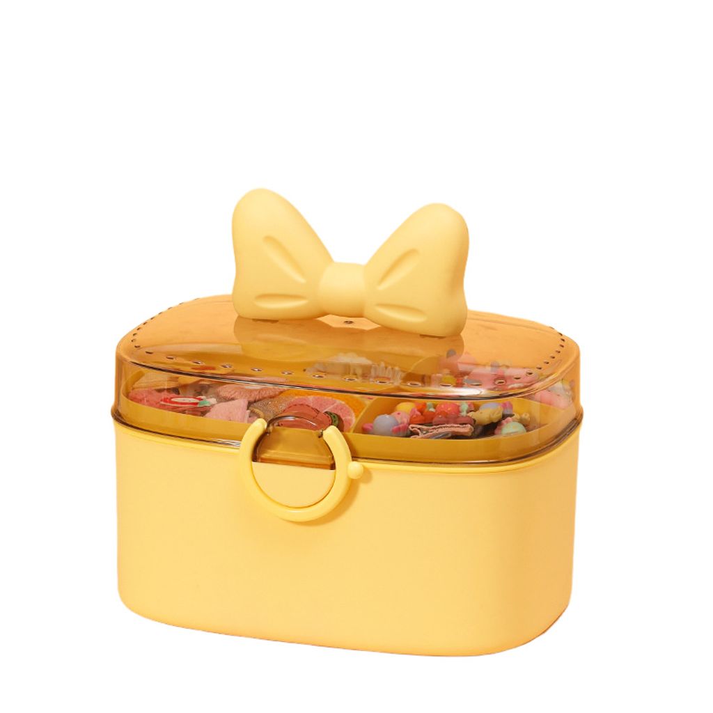 Schmucketui Aufbewahrungsbox für Haarschmuck für Kinder mit Schleife(Gelb)