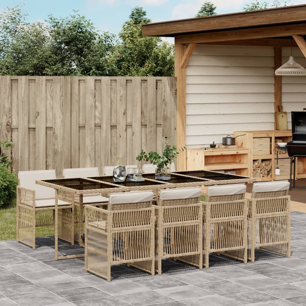 "Rabatt" 9-tlg. Garten-Essgruppe - mit tishe & Stuhl - mit Kissen Beige Poly Rattan - Lounge-Dining set CC9329