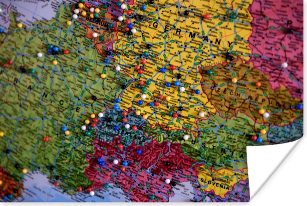 MuchoWow Poster Karte - Europa - Pin 180x120 cm - Fotoplakat