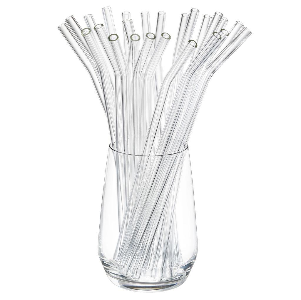 GEFU Glastrinkhalm FUTURE, 23 cm gebogene Form, 25 Stück transparent mit 2 Bürsten