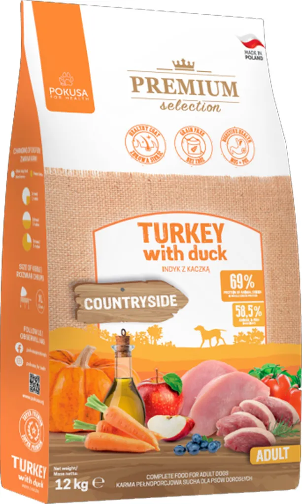 Nourriture Chien Canard 12kg Pokusa Premium Selection pour Chienne Active