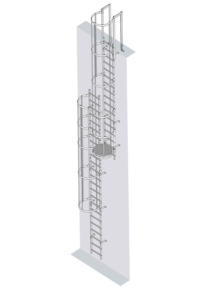 Günzburger Steigtechnik mehrzügige Steigleiter mit Rückenschutz (Maschinen) Aluminium eloxiert 17,16 m - 500256