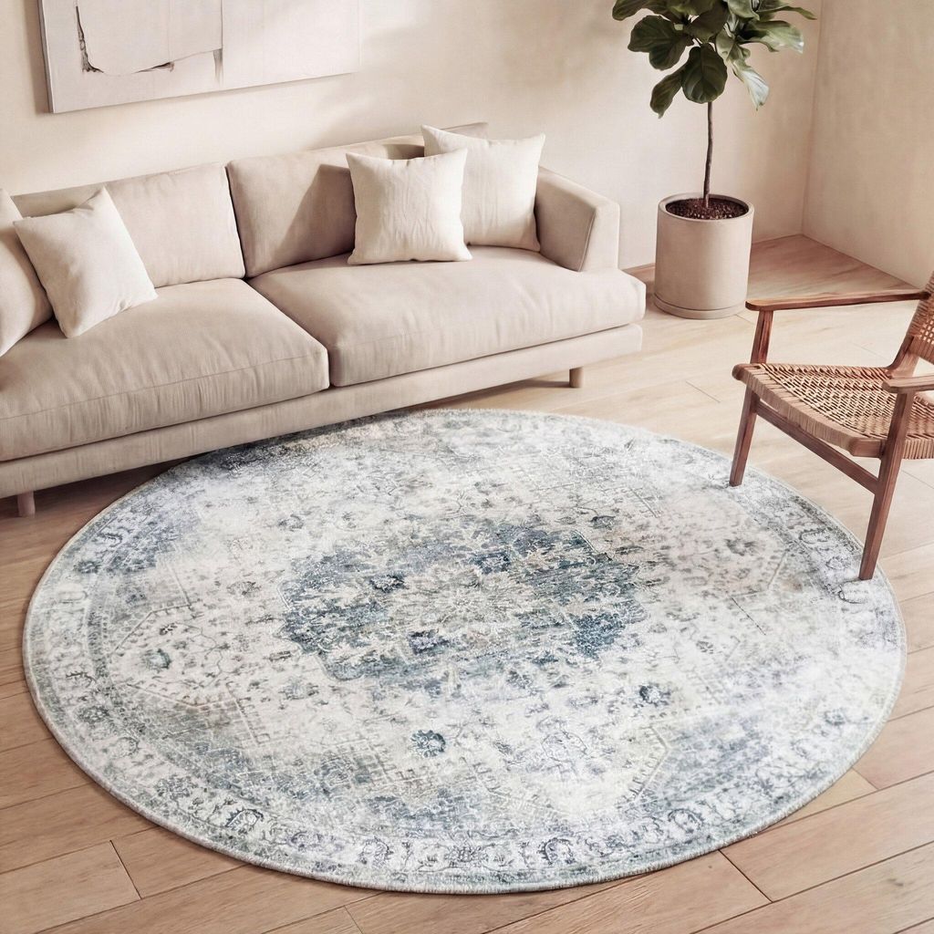 Volero - Teppich Vintage Rund - Lago Grau - Ø 140 cm - Wohnzimmer, Esszimmer, Schlafzimmer - Klassik, Orientalisch
