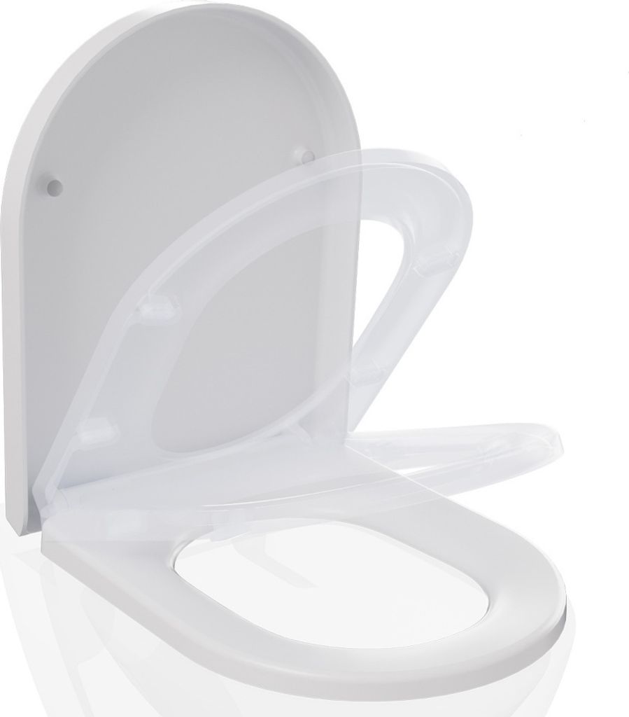 WC-Sitz mit Absenkautomatik D Form Toilettendeckel Toilettensitz Klobrille Klositz Klodeckel Duroplast ,Schnelle Demontage, Weiß