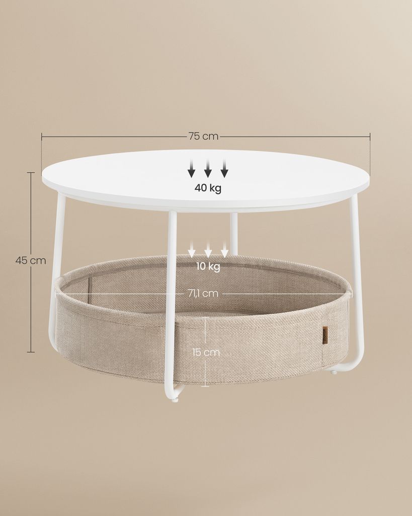 VASAGLE Couchtisch rund,  Wohnzimmertisch mit Korb aus Produktbild 6