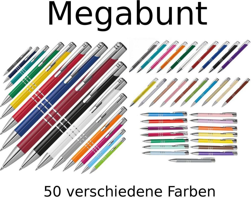 MEGABUNT 50 Metall-Kugelschreiber mit 50 verschiedene Farben