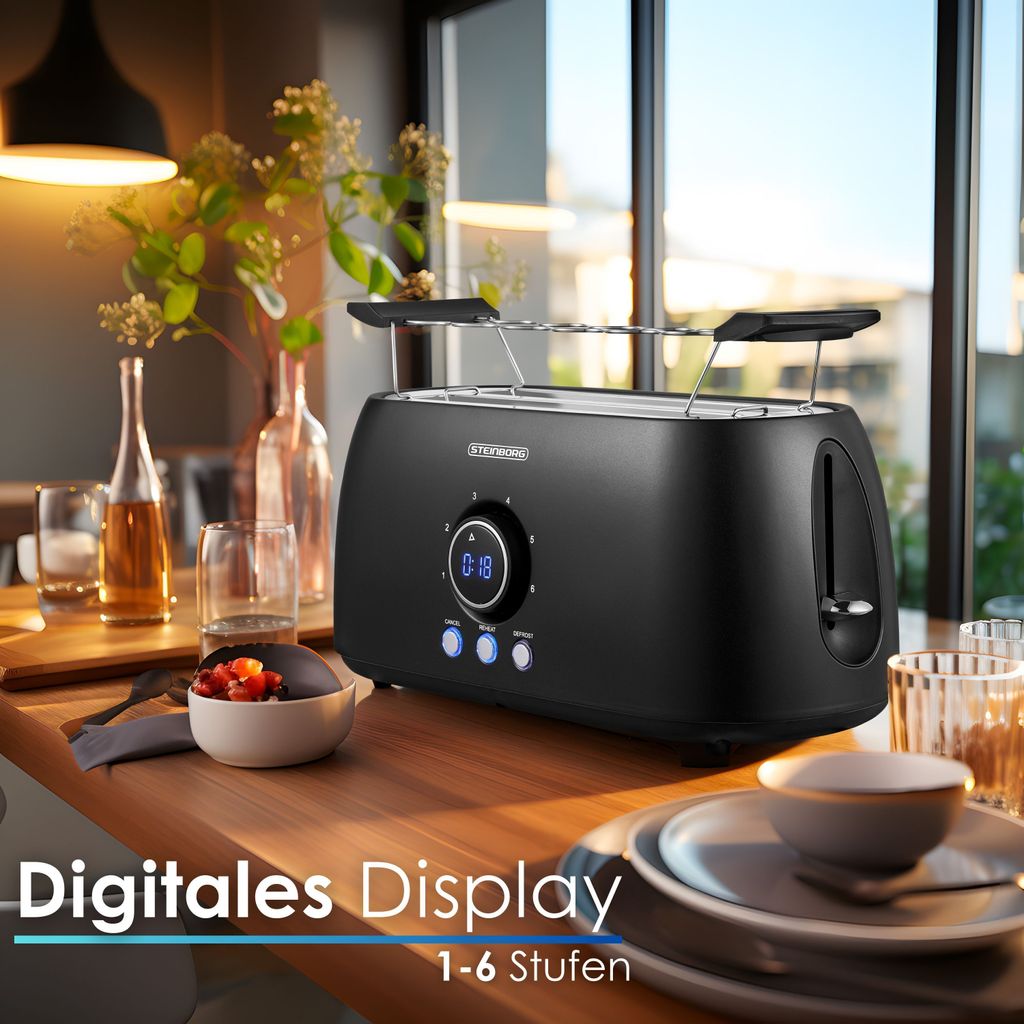Steinborg XXL 4 Scheiben Toaster Schwarz Digitales Display Produktbild 3