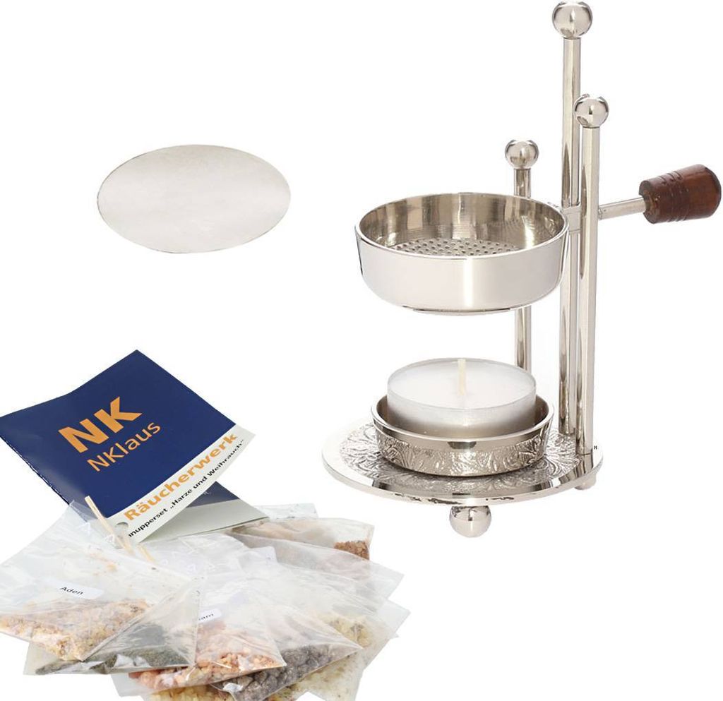 12tlg Set 1x Weihrauchbrenner 10x Räucherwerk 1x Plättchen Silber Räucherubehör