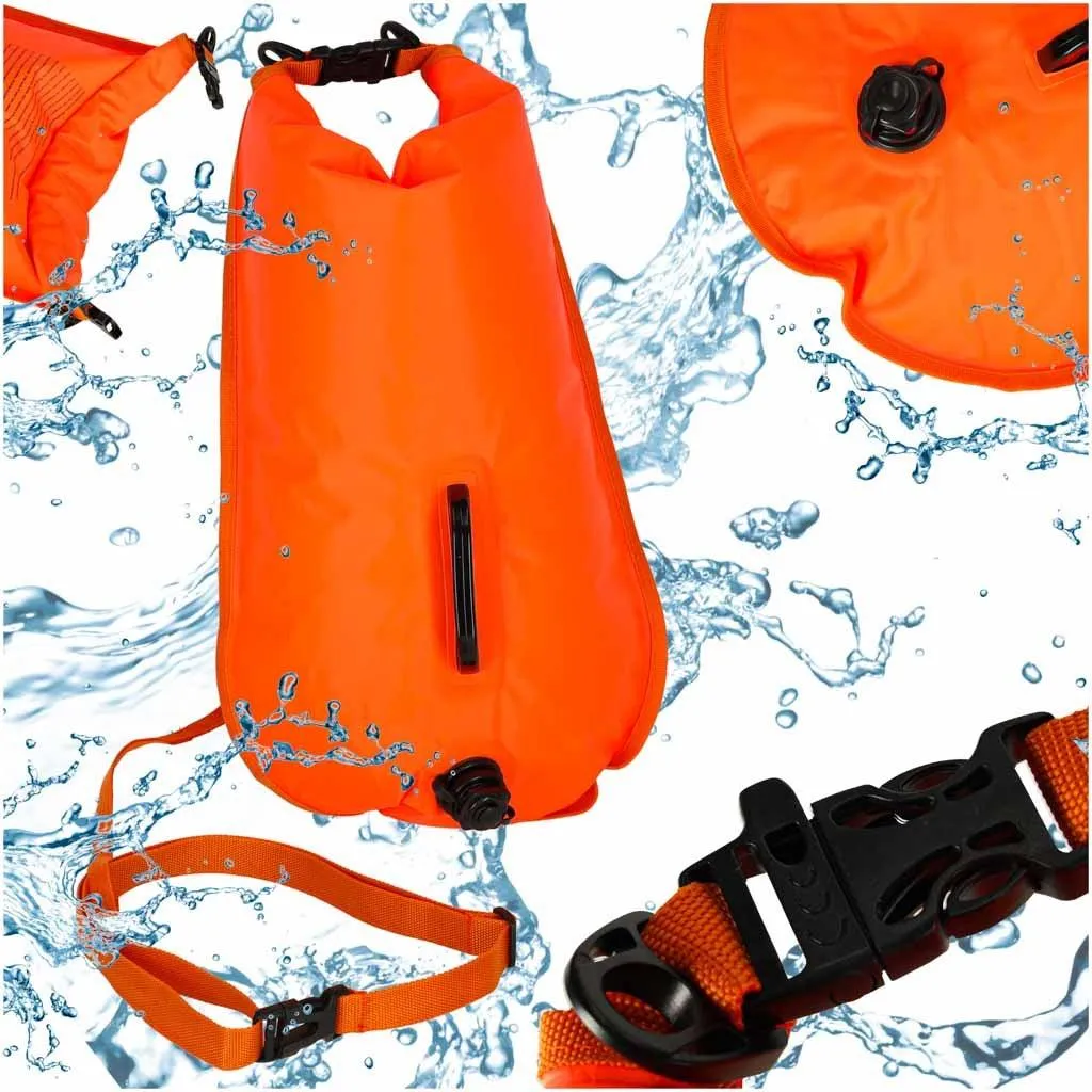 Bouée de natation 28L anti-vol : poche étanche et sifflet de sécurité