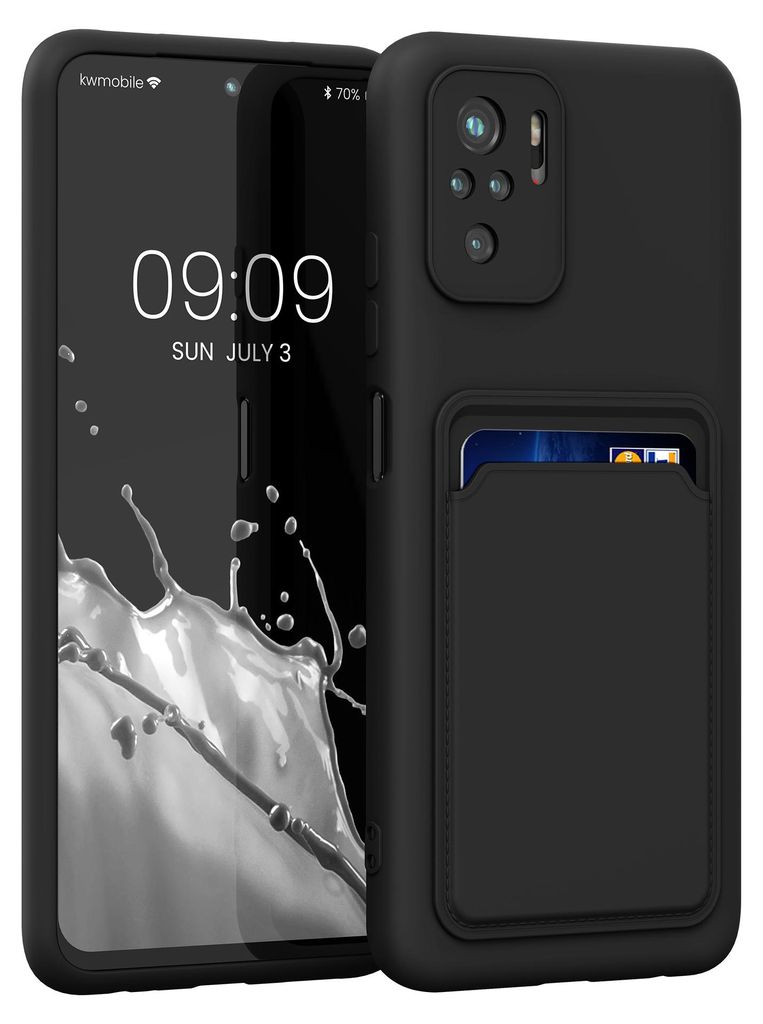 kwmobile Handyhülle für Xiaomi Redmi Note 10 / Note 10S Hülle mit Kartenfach - TPU Case - Kabelloses Laden - Schutzhülle Cover in Schwarz matt