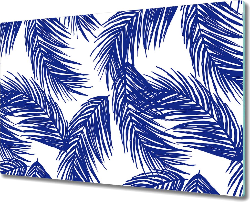Herd-Abdeckplatte Glas Schneidebrett Ceranfeld-Abdeckung - 80x52 cm - Blaue Palmblätter