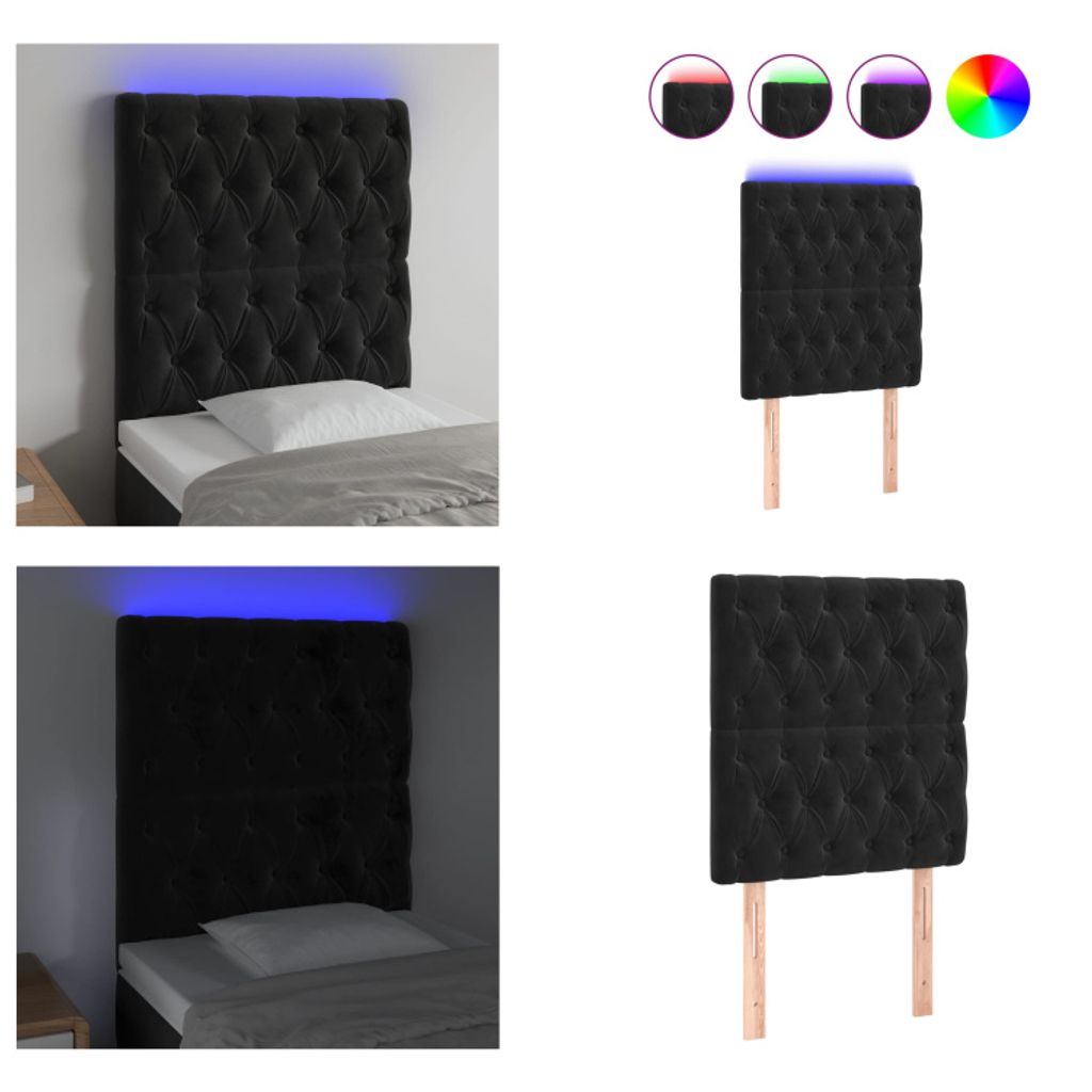 vidaXL LED Kopfteil Schwarz 80x7x118/128 cm Samt - LED Kopfteil - LED Kopfteile - Kopfteil - Bett-Kopfteil