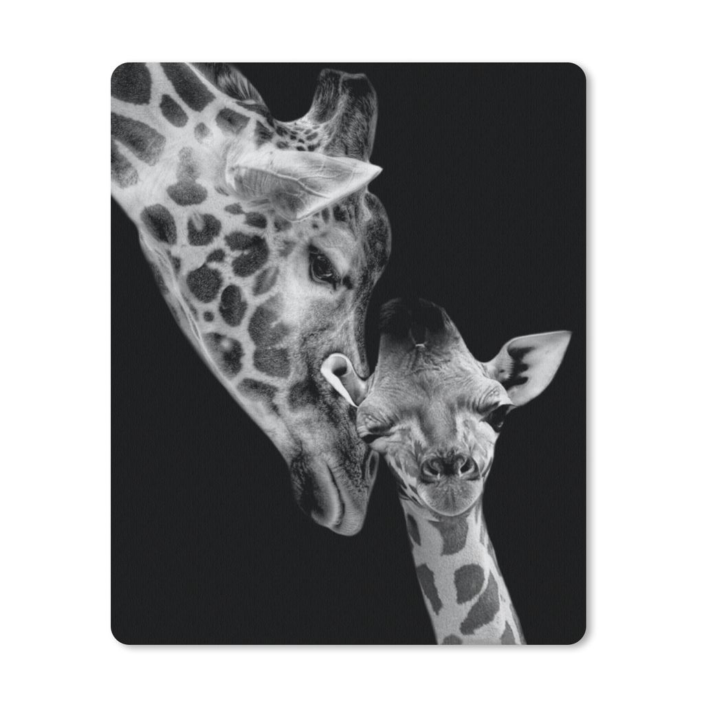 MuchoWow Mauspad Mousepad Porträt - Giraffe - Tiere - Schwarz - Weiß 30x40 cm - Mousepads - Maus Mat - Pad - Mausunterlage - Mausmatten