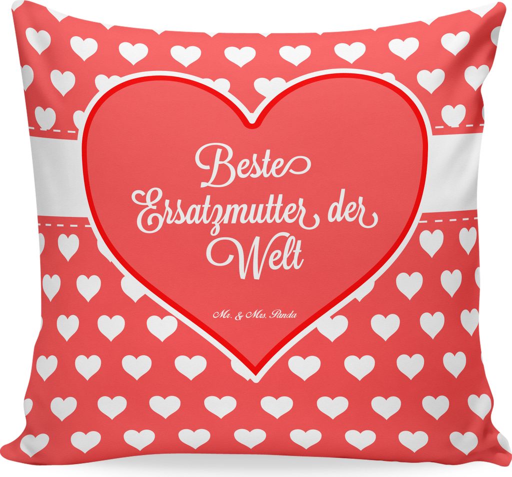 Mr. & Mrs. Panda Kuschelkissen Ersatzmutter - Geschenk, Ma, Sohn, Tochter, Deko Kissen, Polster, Zierkissen, Beste, 40x40, Lounge, Mutti
