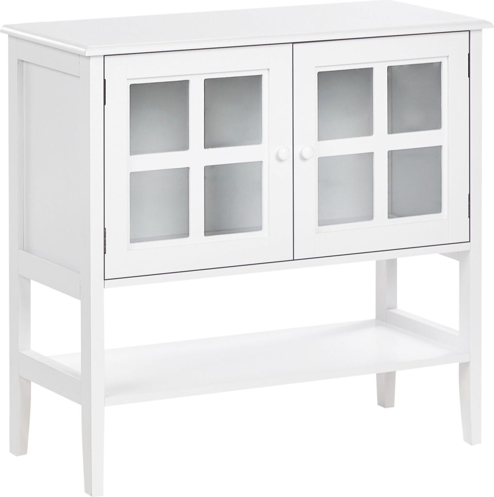 BELIANI Vitrine Weiß MDF mit 2 Glastüren mit Regal Mediterraner Stil Minimalistisch Wohnzimmer Schlafzimmer Sideboard Aufbewahrung