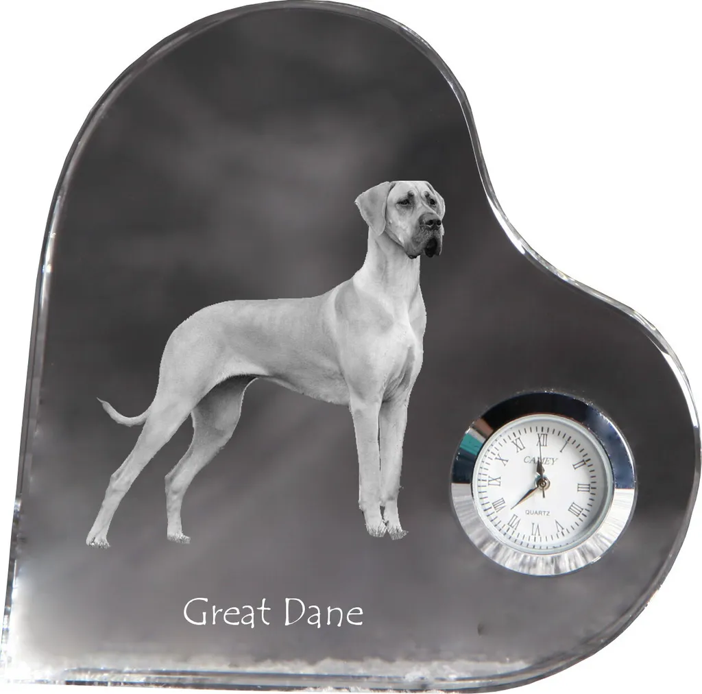 Alano tedesco - orologio a cristallo con foto del cane, mensola a forma di cuore con orologio, orologio da pavimento personalizzato del marchio Art-Dog