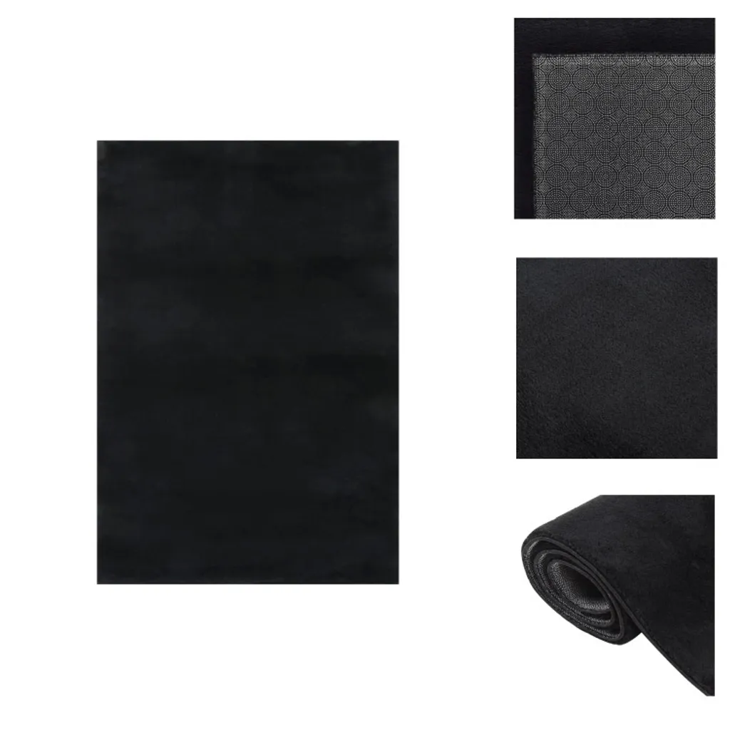 Grand Tapis de Salon Noir 160x230 cm Moelleux et Lavable en Machine