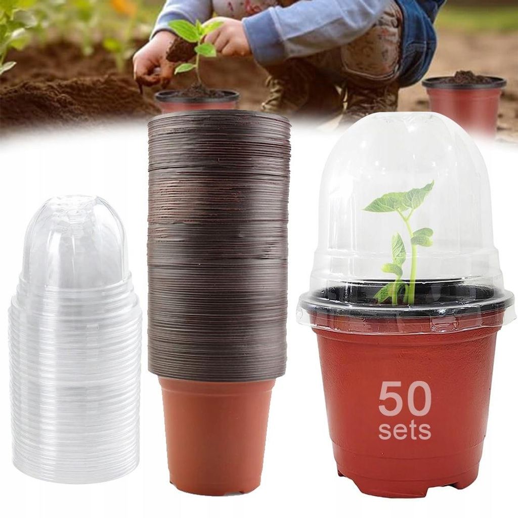 Umweltfreundliche Pflanztöpfe, Wiederverwendbar, Plastik Blumentopf für Garten und Pflanzenanzucht, Ideal für Setzlinge und Sämlinge 50 Stück
