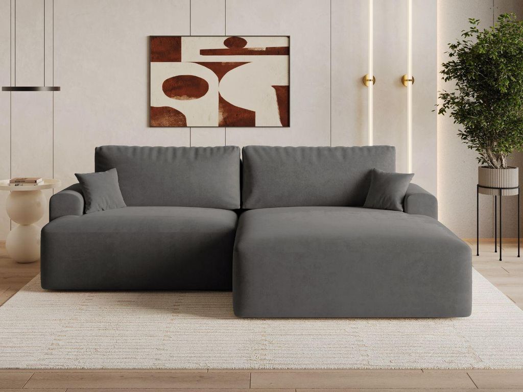 GrainGold Ecksofa L-Form Rechts Serene - Ecksofa mit Schlaffunktion und Bettkasten - Moderne Ecksofa, Wohnzimmer Ecksofa - Eckcouch Dunkelgrau (Cas...