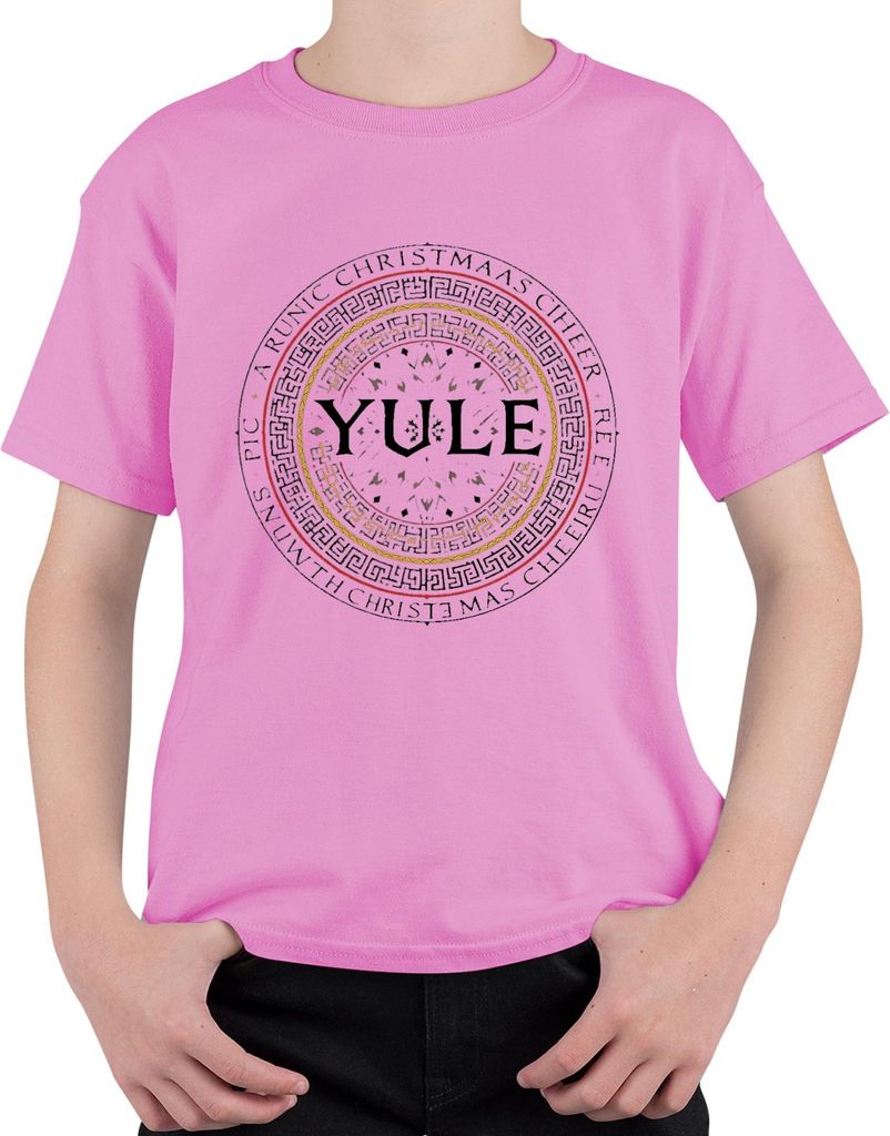 YULE Runen Weihnachtsgeschenk Wikinger Nordisch Mandala Gothic Uni Kinder T-Shirt, Pink, 152