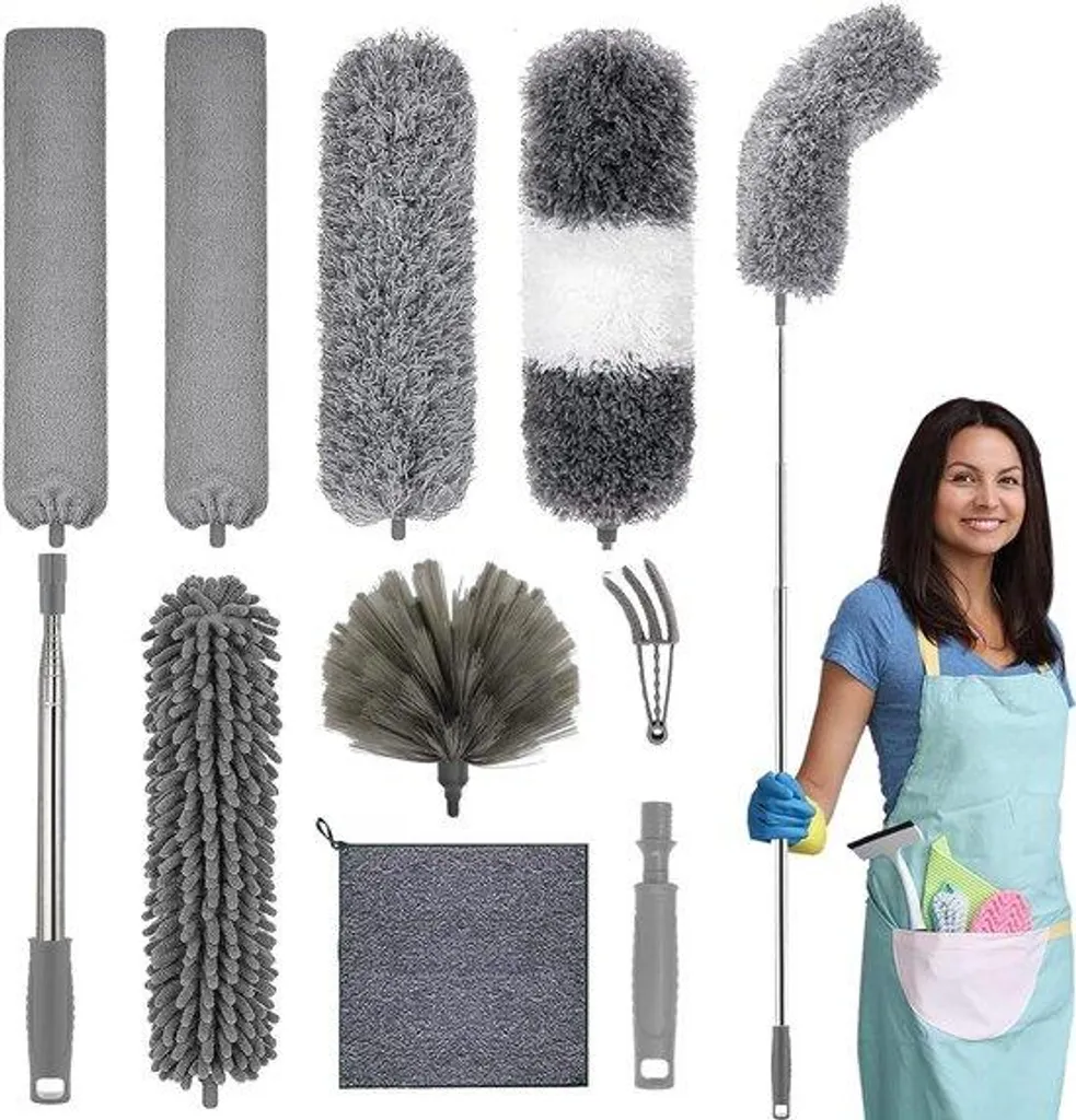 Aspirateur de Poussière Flexible 254 cm - Kit Microfibre Gris Lavable