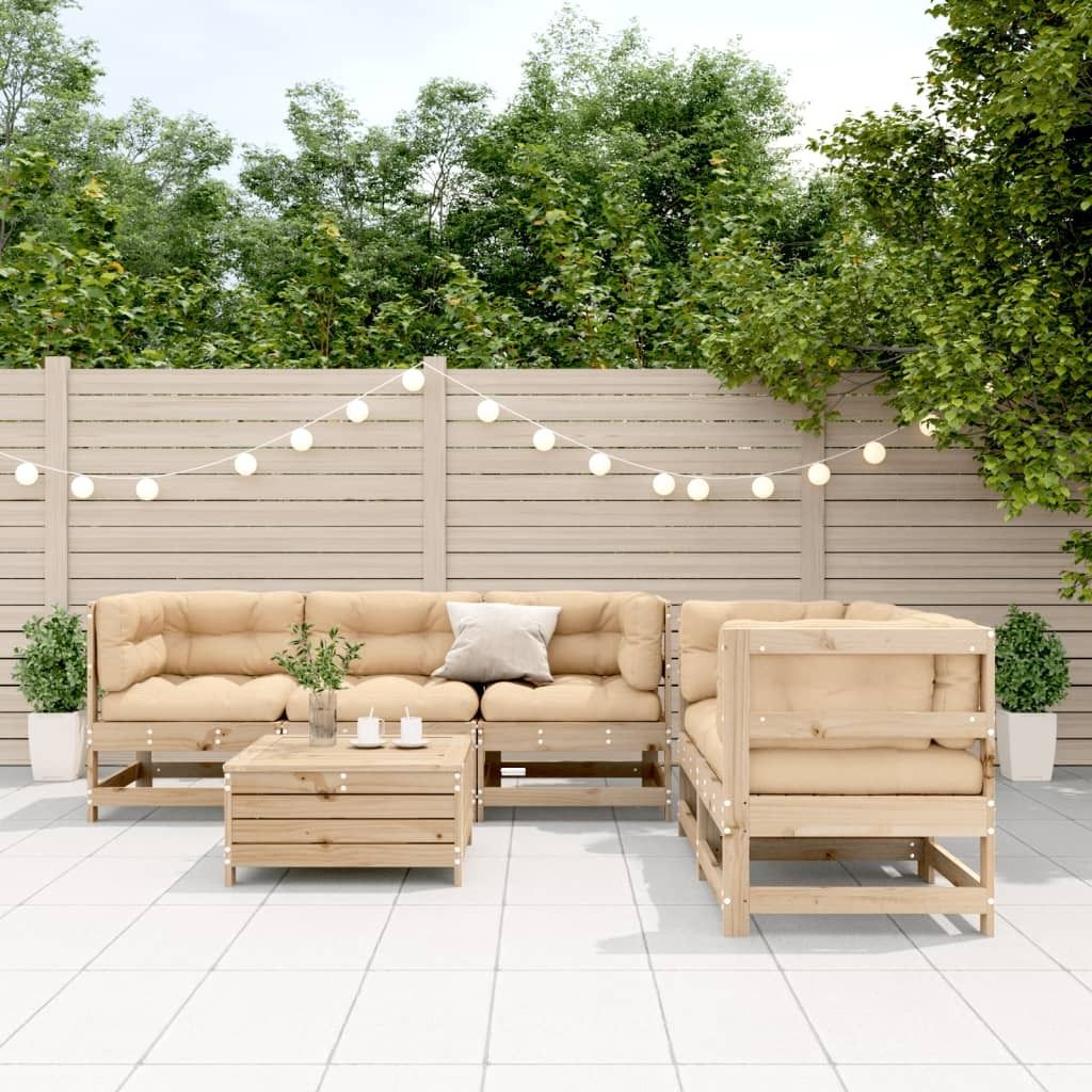 Möbel 6-tlg. Garten-Lounge-Set mit Kissen Massivholz Kiefer - Gartenmöbelgarnituren 3250808
