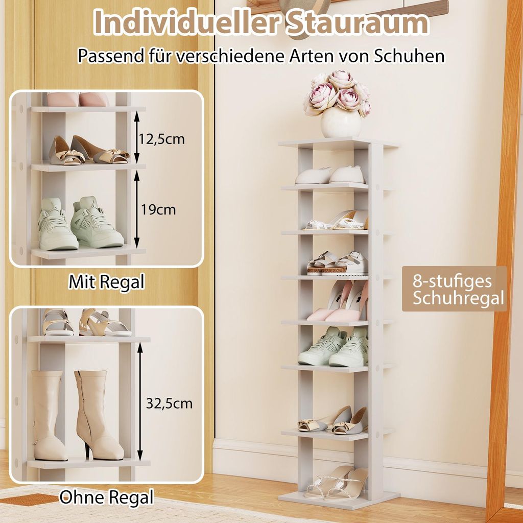 Schuhregal schmal und hoch, Schuhschrank Regal Holz 8