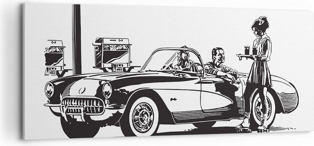 Bild auf Leinwand - Leinwandbild - Bar Auto Straße - 120x50cm - Wand Bild - Wanddeko - Wandbilder - Leinwanddruck - Bilder - Kunstdruck - Wanddeko...