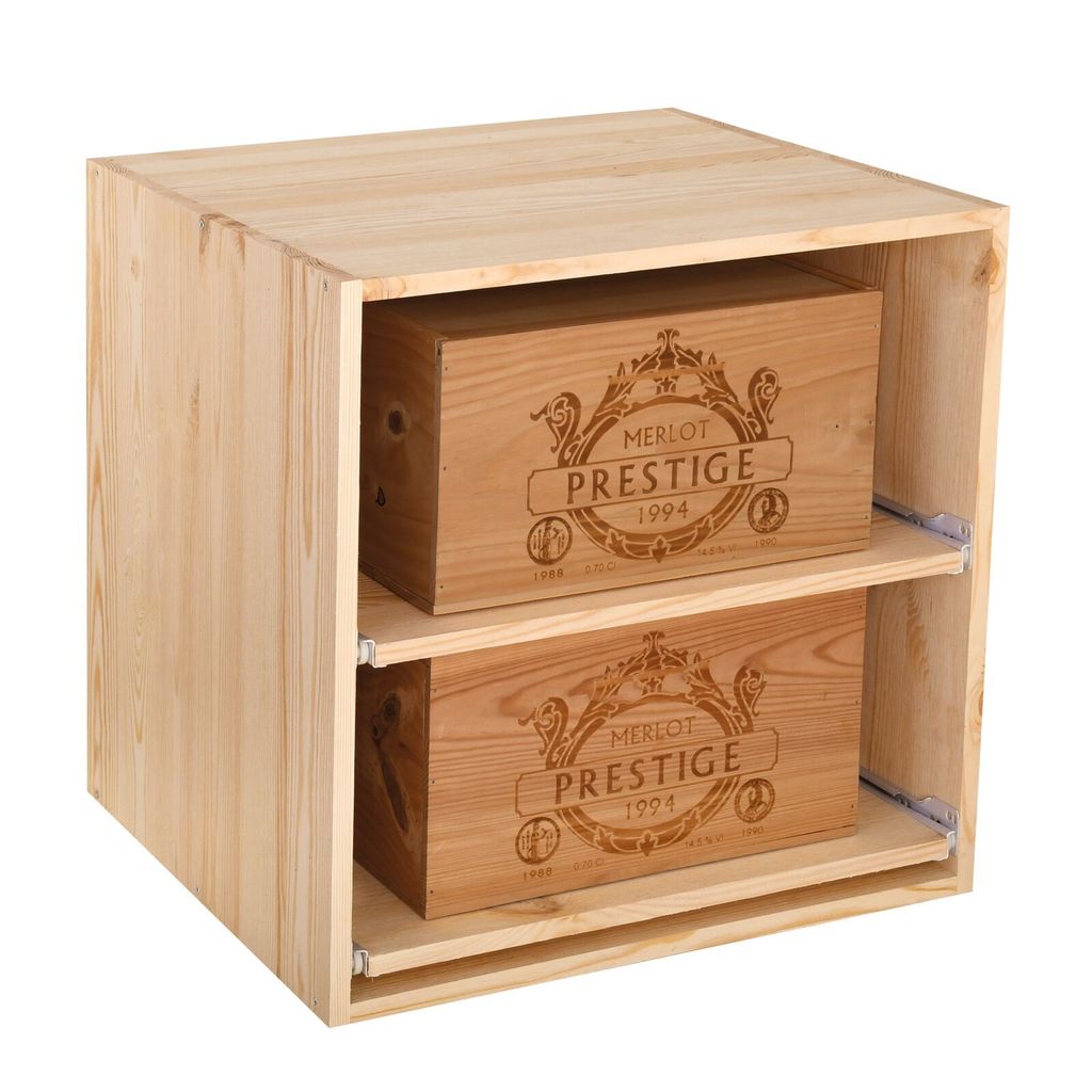 Weinregal 52 cm, Modul mit Auszügen f. Weinkisten, natur, Holz